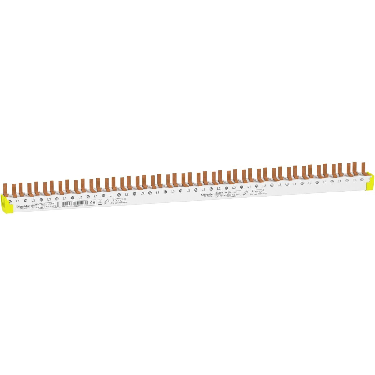 Гребінчаста шина schneider electric acti9 нижня 3l+n 24 модулі 9 мм (a9xph724)